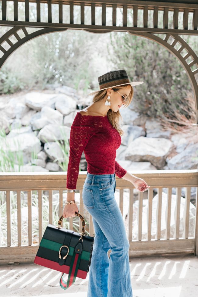 lace top and denim