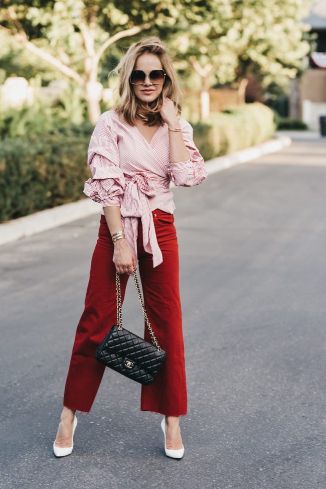 wrap top and jeans