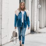 faux fur collar reconstructed denim jacket under $150