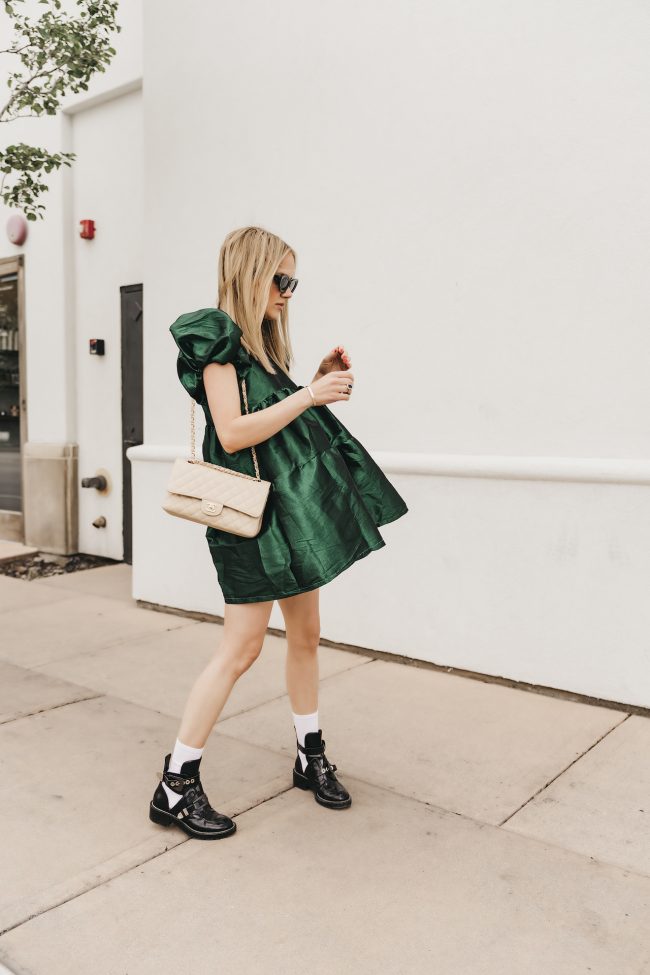 hunter-green-silk-baby-doll-dress-nordstrom-street-style