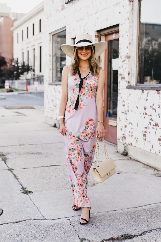 Hat-attack-Belle-chainstrap-hat-shopbop floral maxi dresses