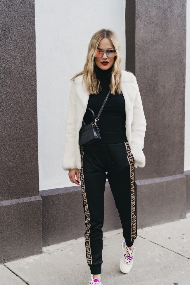 Salt Lake City Fashion blogger wearing edgy loungewear by Fendi