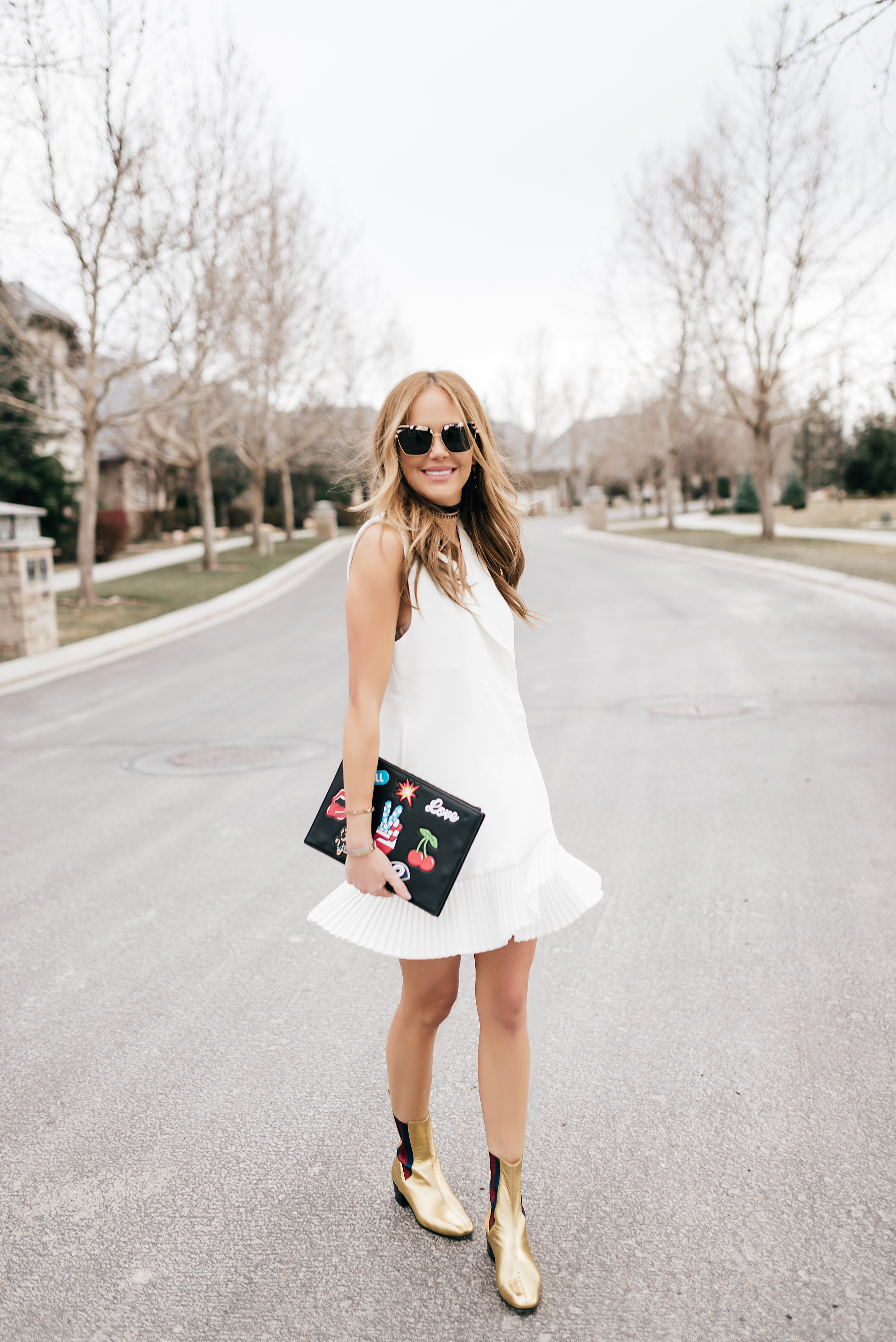 White tuxedo shop mini dress